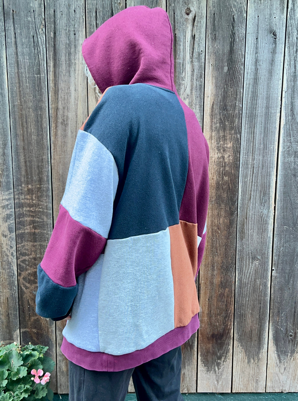 Patchwork Men’s XL Hoodie Black Red and White