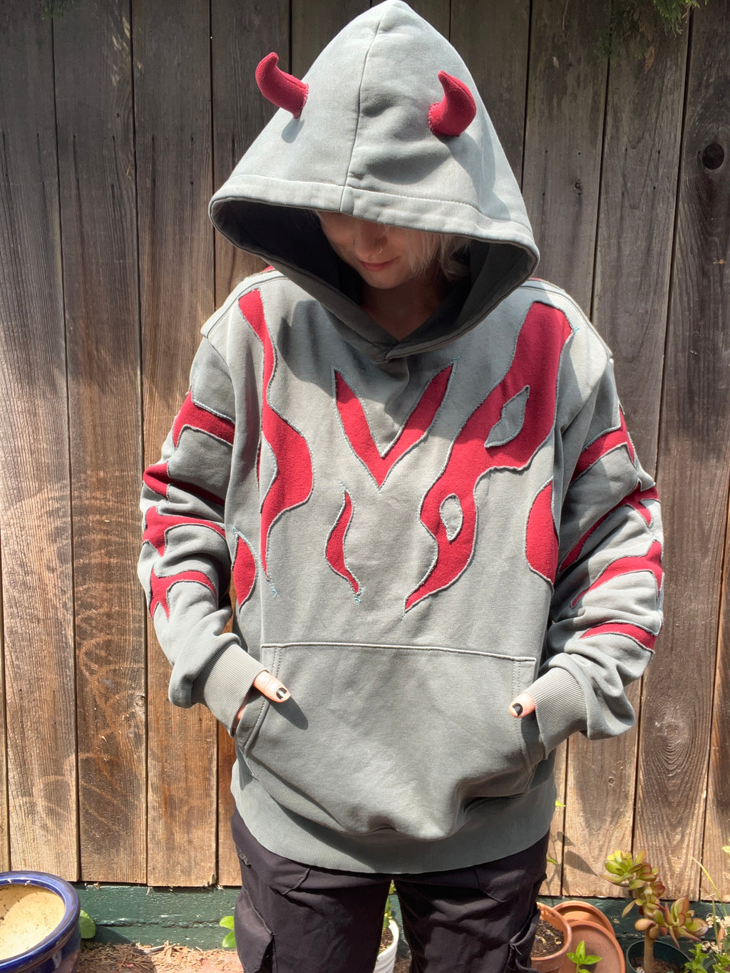 Streetwear Hoodie Demon Horn Men’s L