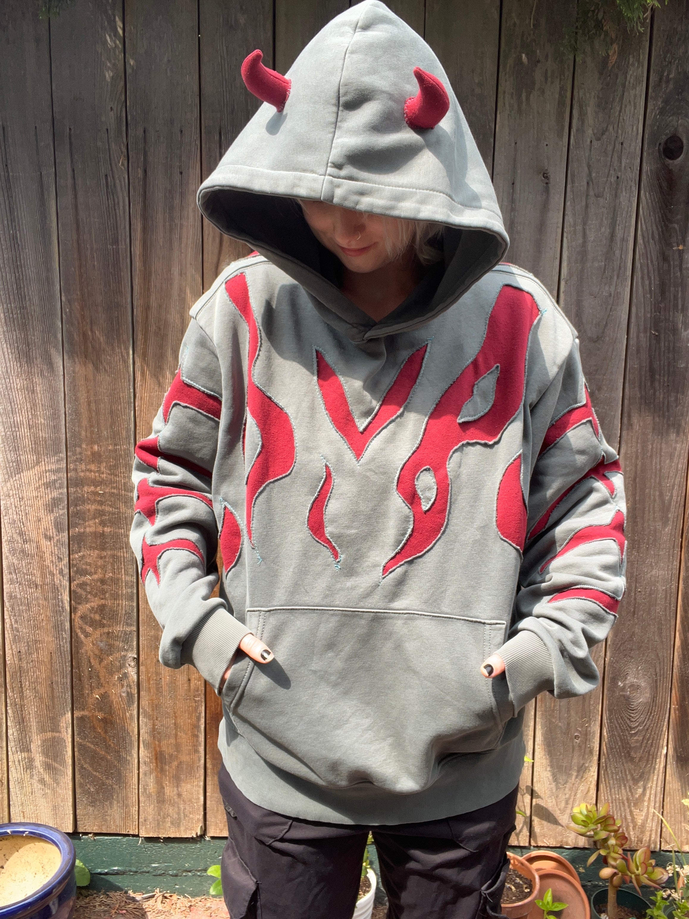 Streetwear Hoodie Demon Horn Men’s L