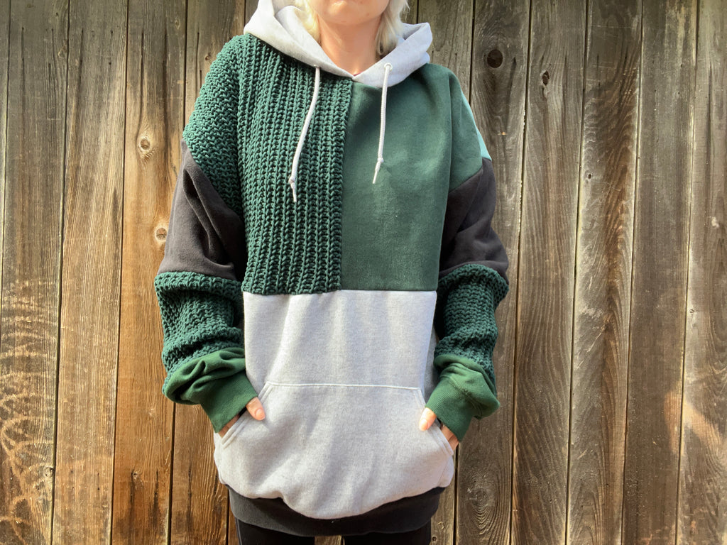 Green Knit Patchwork Hoodie XL