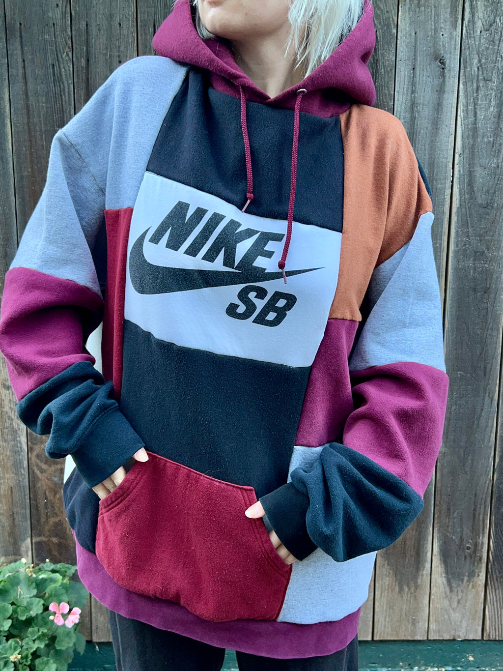Patchwork Men’s XL Hoodie Black Red and White